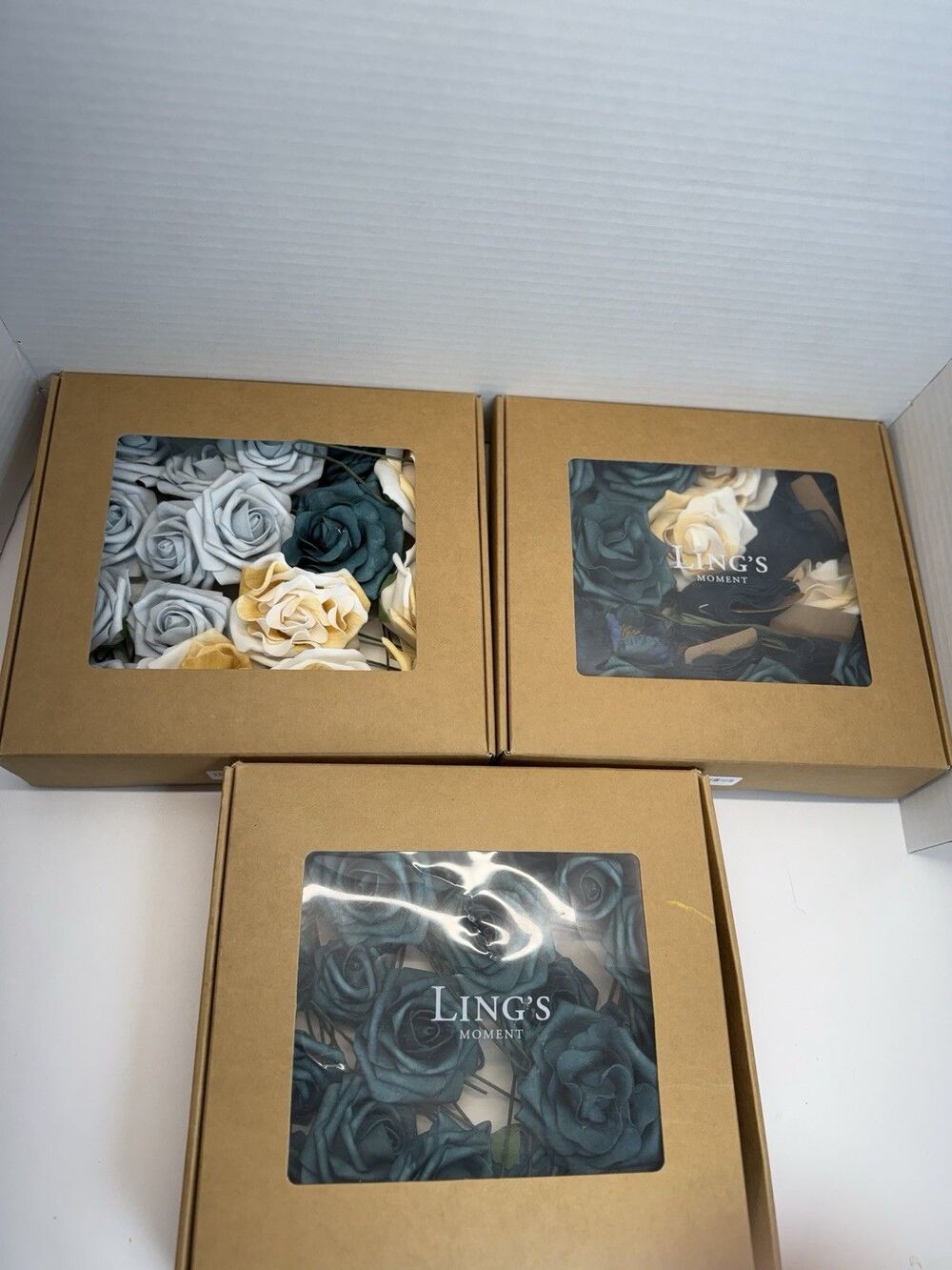 Lings Moment White & Teal Grand Combo DIY Artificial Flowers Blue Poppies & Ribb
